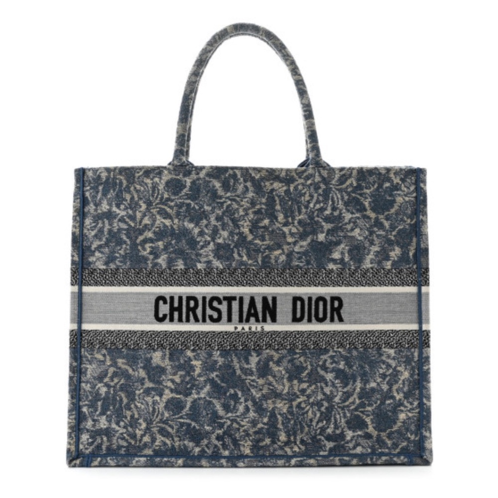 SOLD Christian Dior Embroidered Large Brocart Book Tote Blue